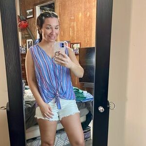 Express blue and white, pink and stripped  top